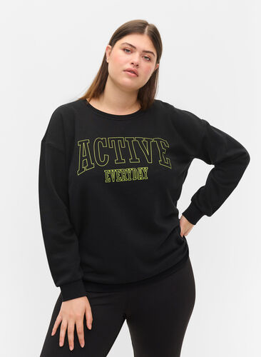 Sweatshirt med sporty tryk, Black, Model image number 0