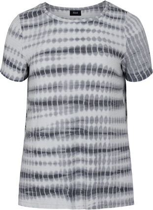 Kortærmet viskose t-shirt med tie-dye print, White, Black Tie Dye, Packshot image number 0