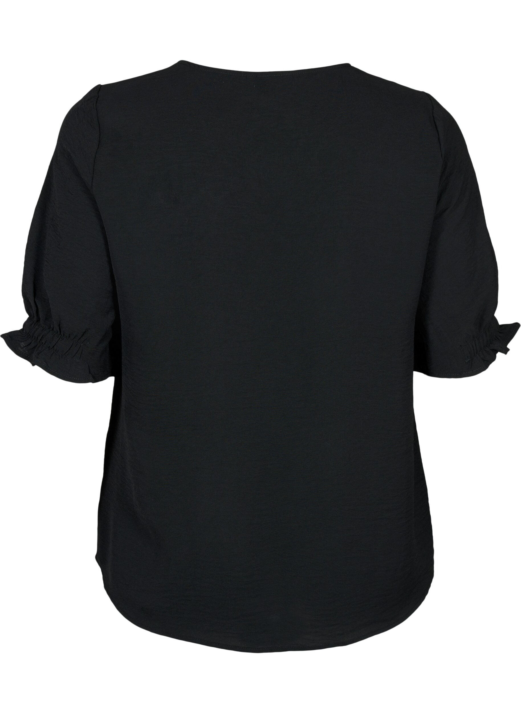 ZizziBluse med v-udsk&aelig;ring , Black, Packshot image number 1