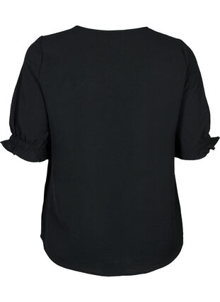 Bluse med v-udskæring , Black, Packshot image number 1