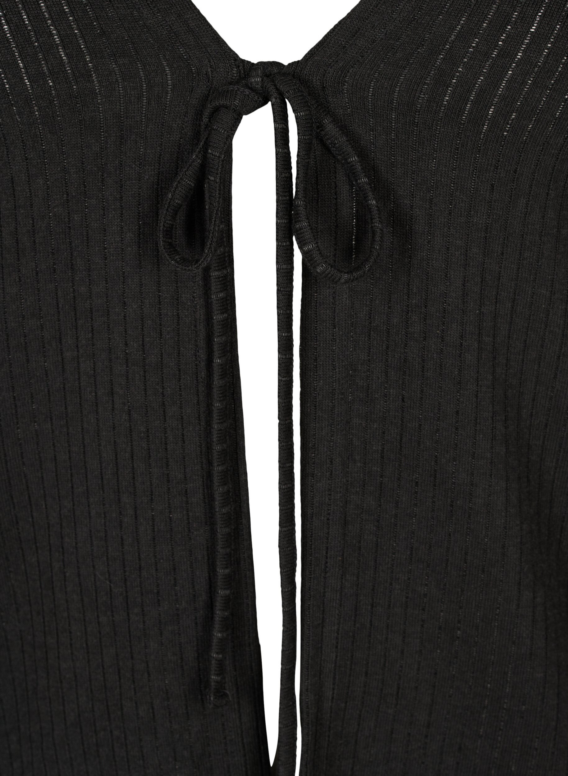 Zizzi Ribbet cardigan med bindesn&oslash;re, Black, Packshot image number 2