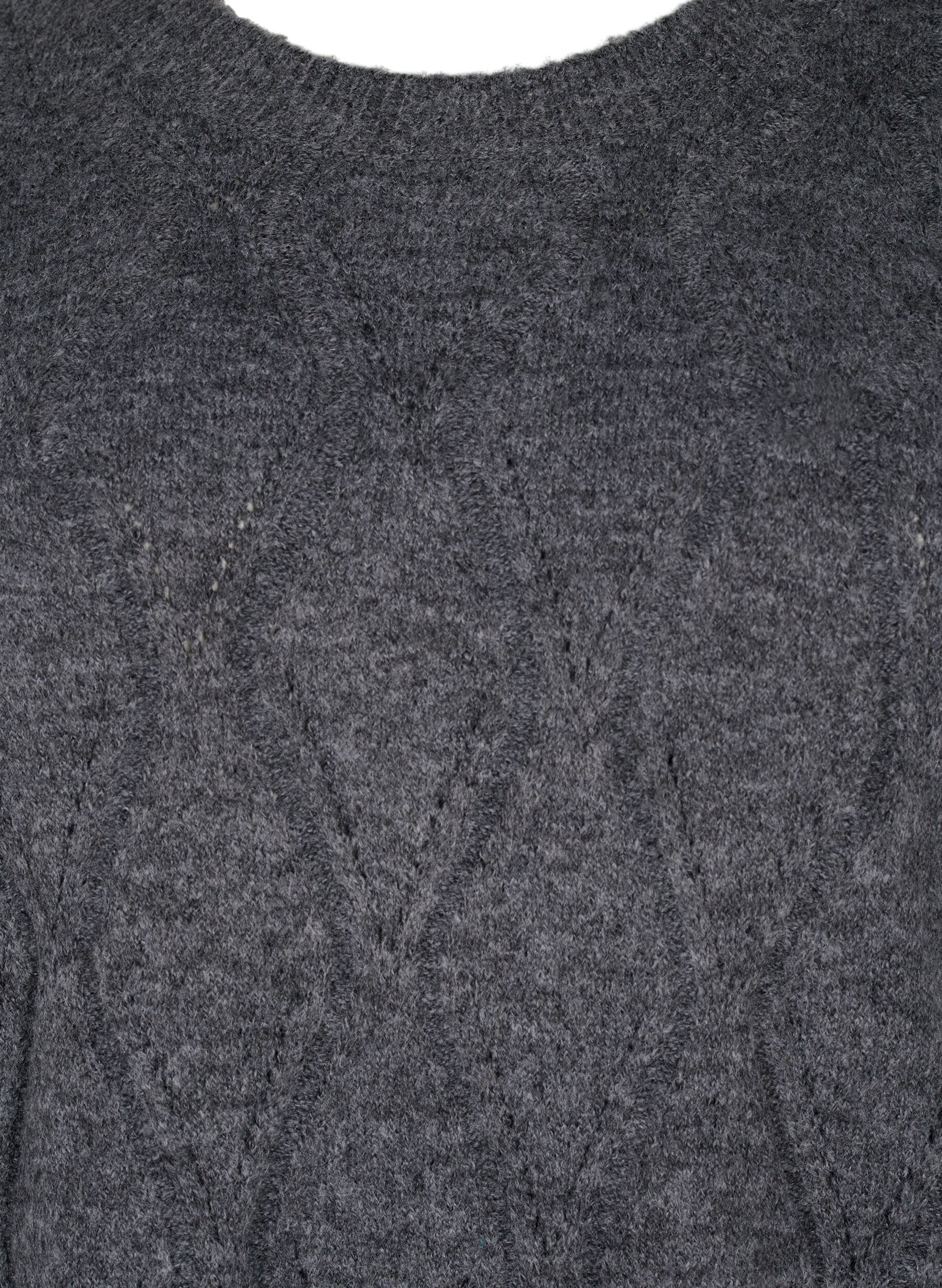 Zizzi Strikbluse med hulm&oslash;nster, Dark Grey Melange, Packshot image number 2