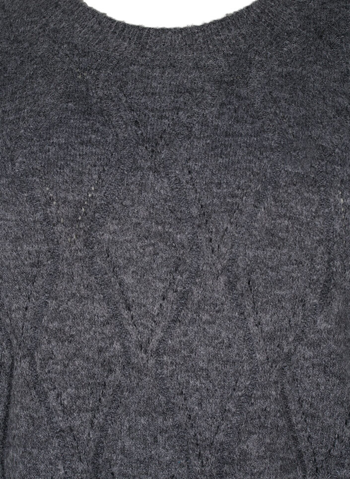 Strikbluse med hulmønster, Dark Grey Melange, Packshot image number 2