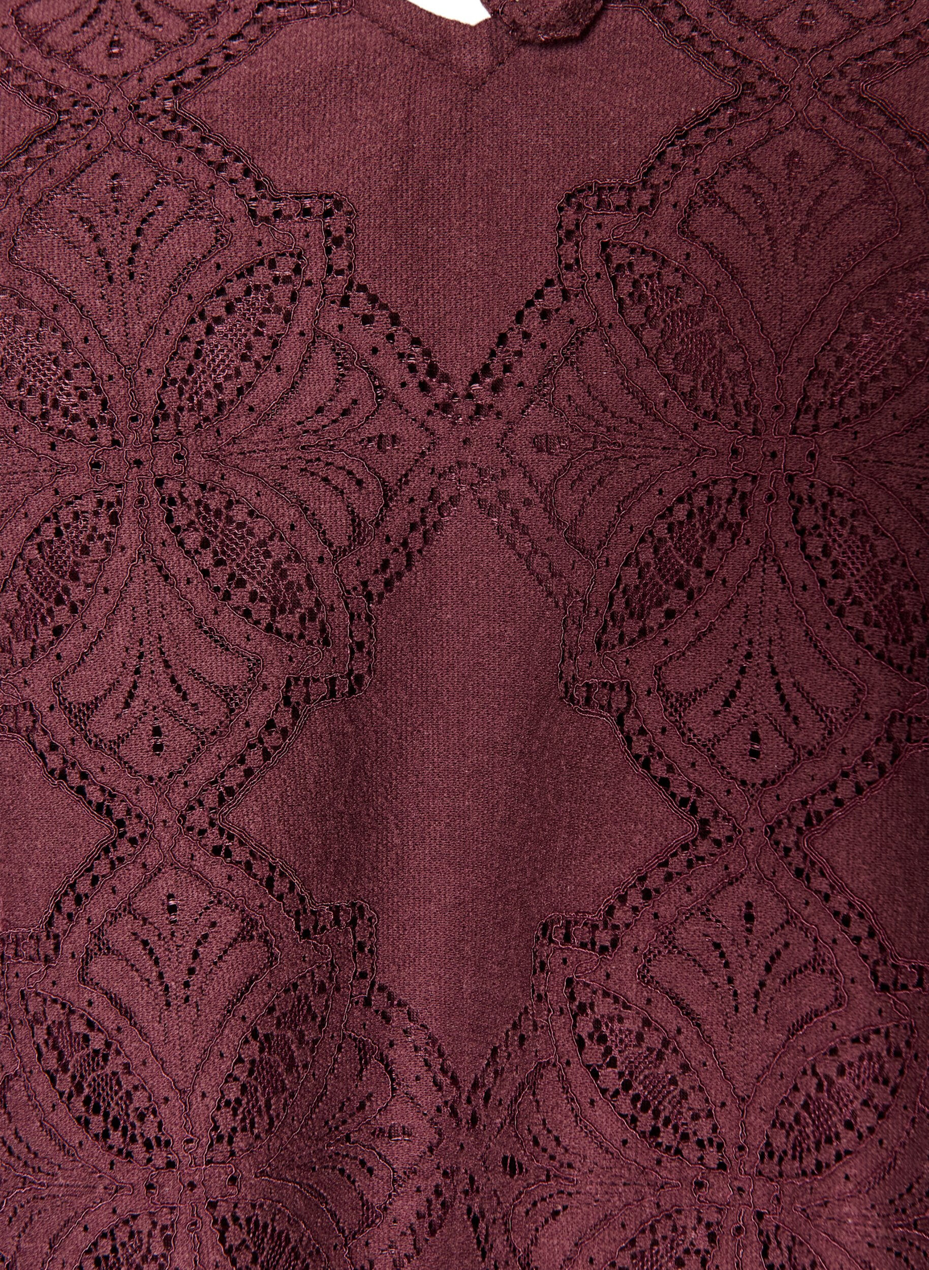 ZizziLang&aelig;rmet bluse med blondem&oslash;nster, M&oslash;rk Bordeaux, Packshot image number 2