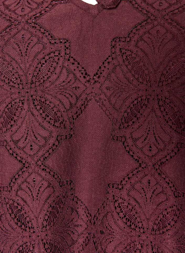Lang&aelig;rmet bluse med blondem&oslash;nster, M&oslash;rk Bordeaux, Packshot image number 2