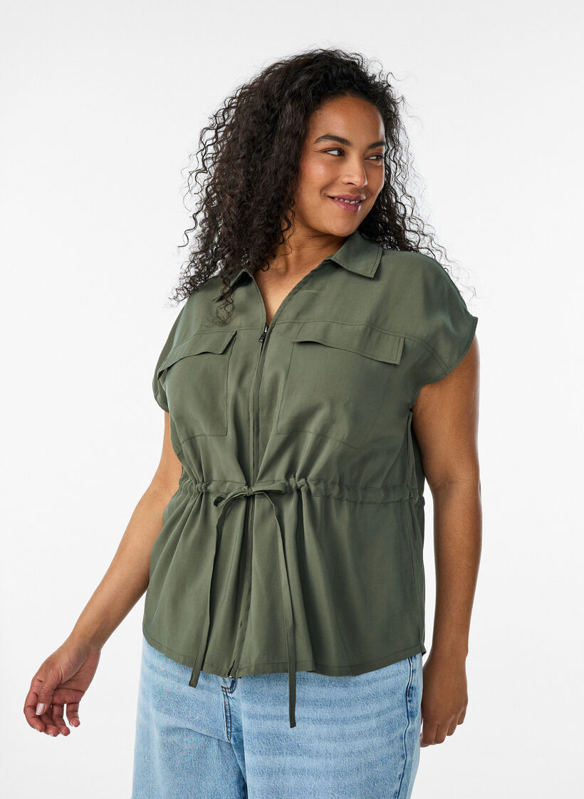Vest i modal med lynl&aring;s og bindeb&aring;nd, Gr&oslash;n, Model image number 0