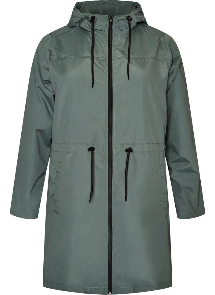 Parka i let materiale med h&aelig;tte, Gr&oslash;n, Packshot image number 0