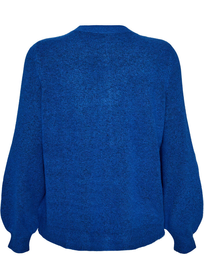 Cardigan i bl&oslash;d strik med guldfarvede knapper, Turkis, Packshot image number 1