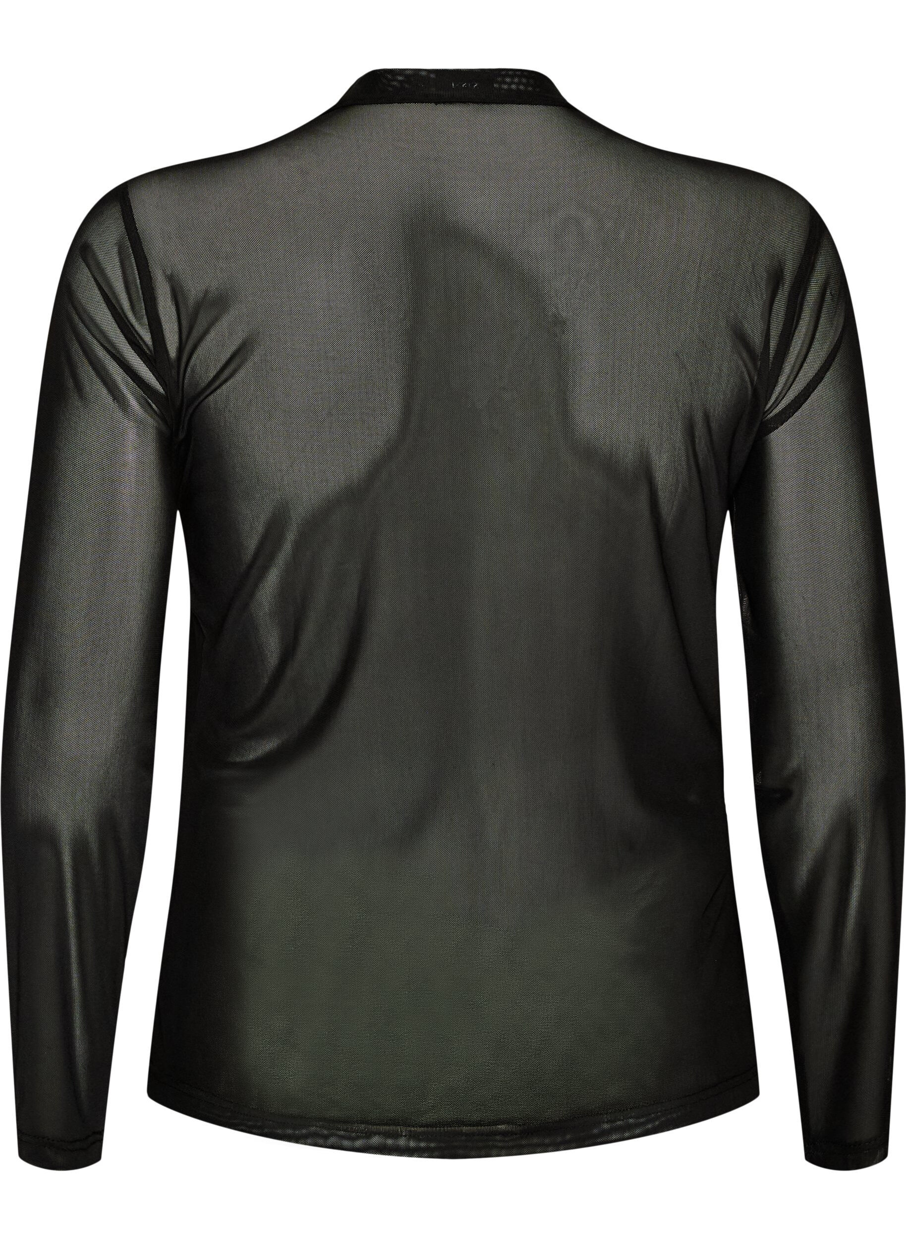 ZizziT&aelig;tsiddende meshbluse med lange &aelig;rmer, Sort, Packshot image number 1