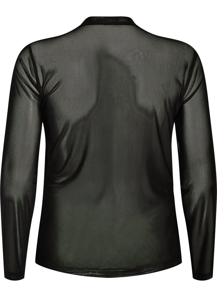 T&aelig;tsiddende meshbluse med lange &aelig;rmer, Sort, Packshot image number 1