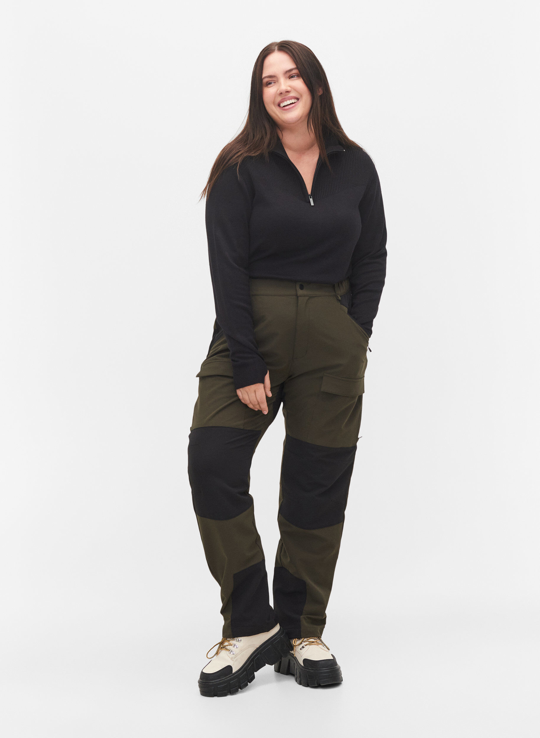 Zizzi Vandafvisende hiking bukser med lommer, Forest Night, Model image number 0