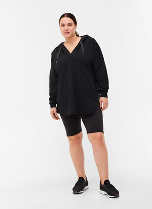 Sweatshirt med hætte og slids, Black, Model image number 3