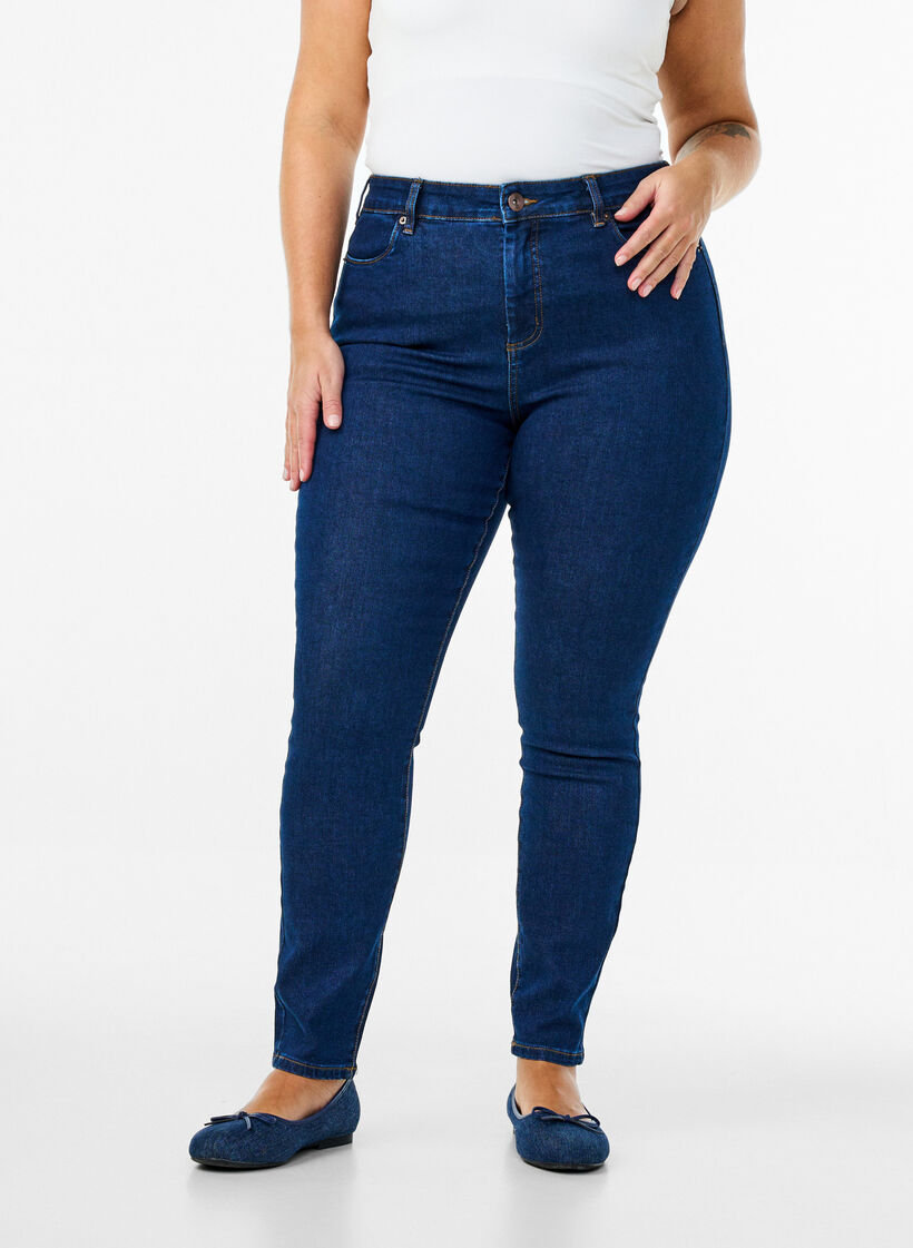 Amy jeans med høj talje og super slim fit, Blå, Model image number 2