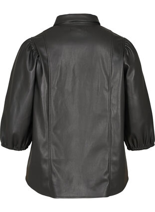 Imiteret læderskjorte med 3/4 pufærmer, Black, Packshot image number 1
