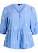 Bluse i bomuld med broderede blomster og knaplukning, Bl&aring;, Packshot image number 0