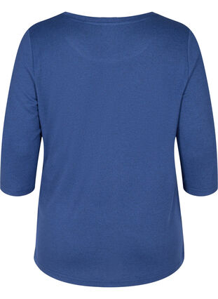 Bluse med 3/4 ærmer og knapper, Twilight Blue Mel, Packshot image number 1