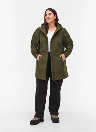 Softshell jakke med hætte og justerbar talje, Forest Night, Model image number 3