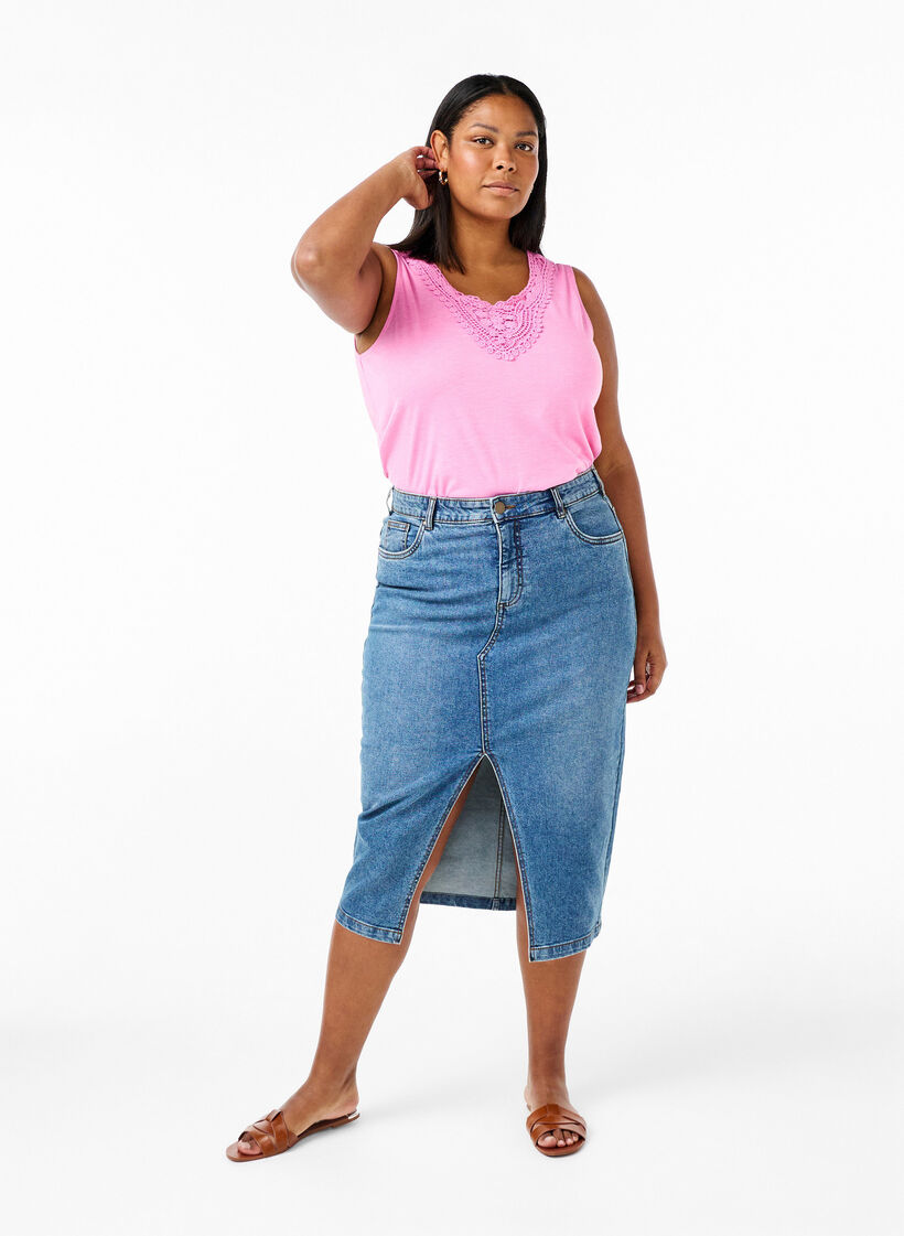 Ærmeløs top med blonde, Rosebloom, Model image number 2