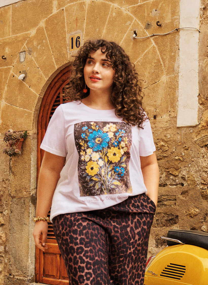 T-shirt i bomuld med print foran, Hvid, Image image number 0