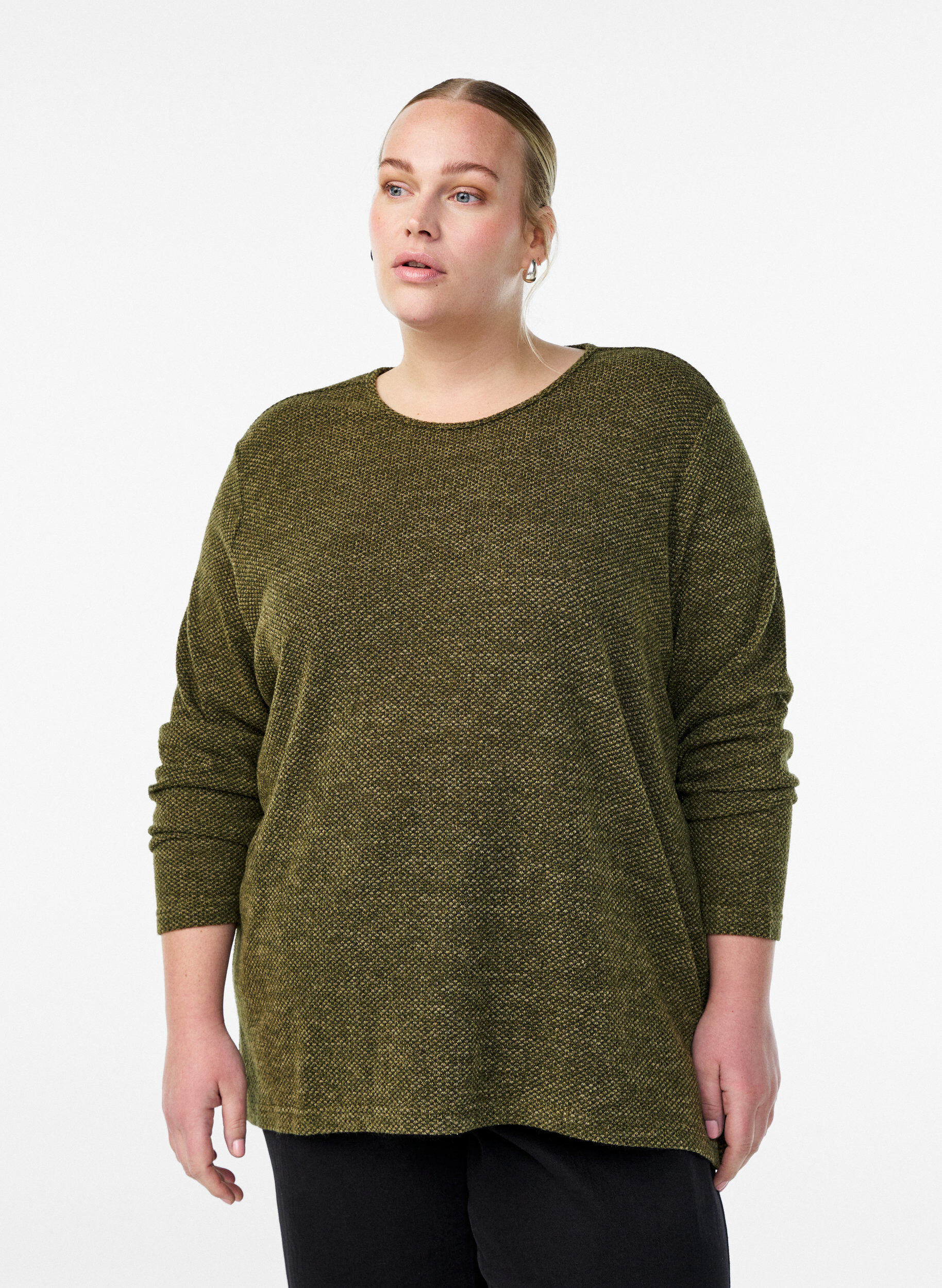 Lang&aelig;rmet bluse med struktur, Gr&oslash;n, Model