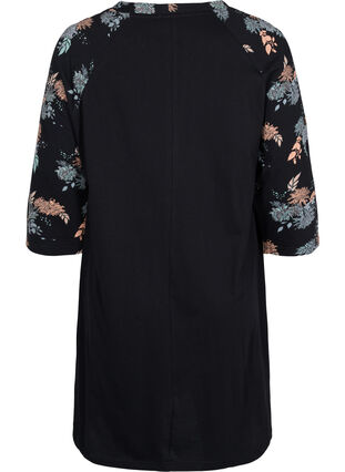 Bomulds natkjole med printdetaljer, Black Flower AOP, Packshot image number 1