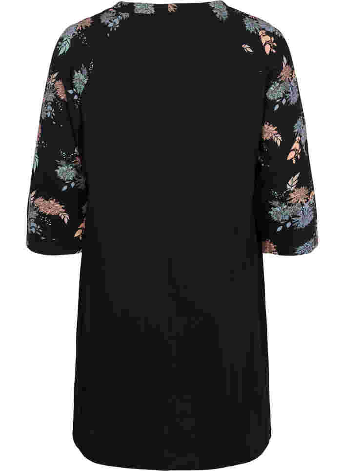 Bomulds natkjole med printdetaljer, Black Flower AOP, Packshot image number 1
