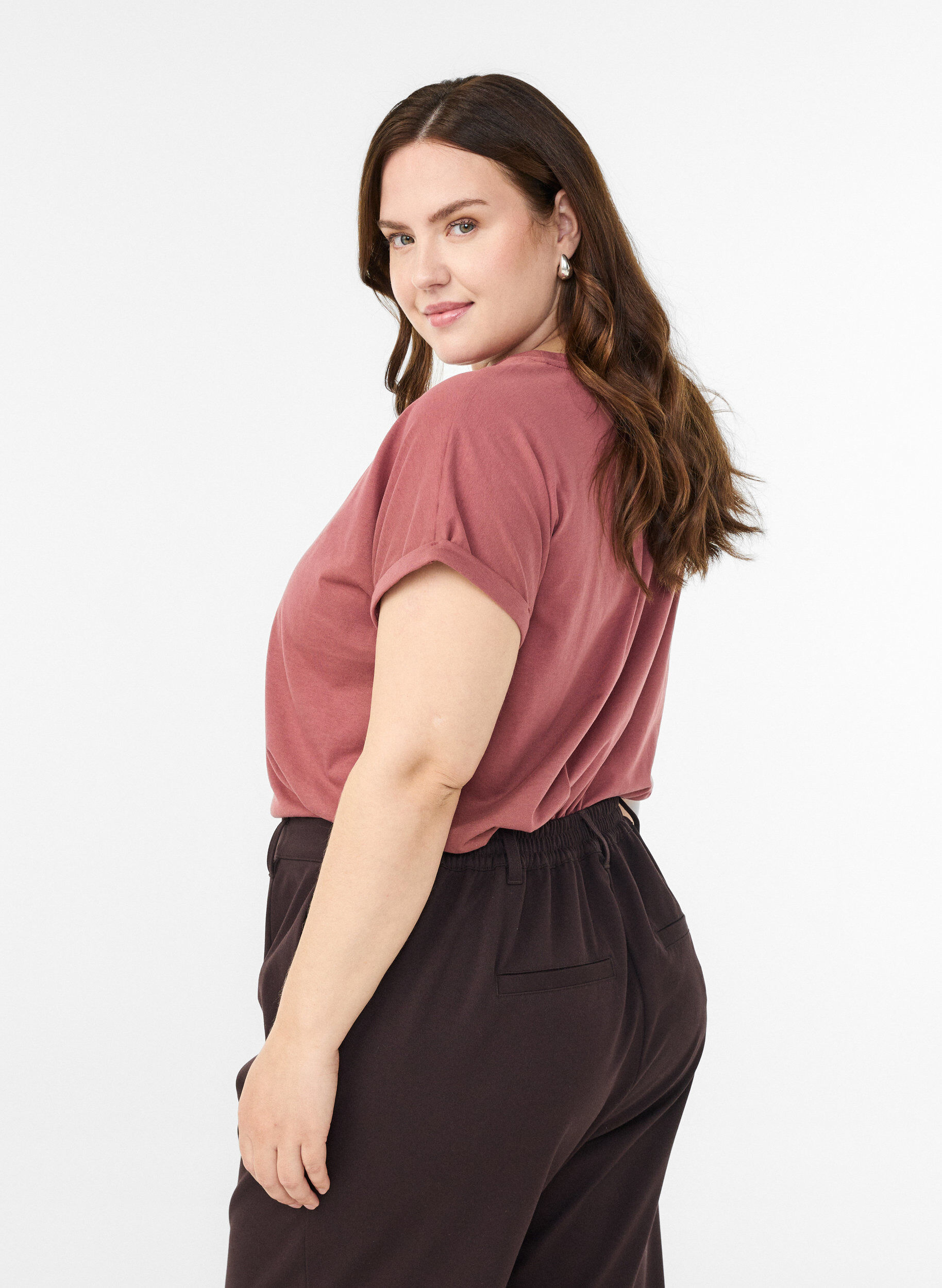 ZizziKort&aelig;rmet t-shirt i bomuldsblanding, Lyser&oslash;d, Model image number 1