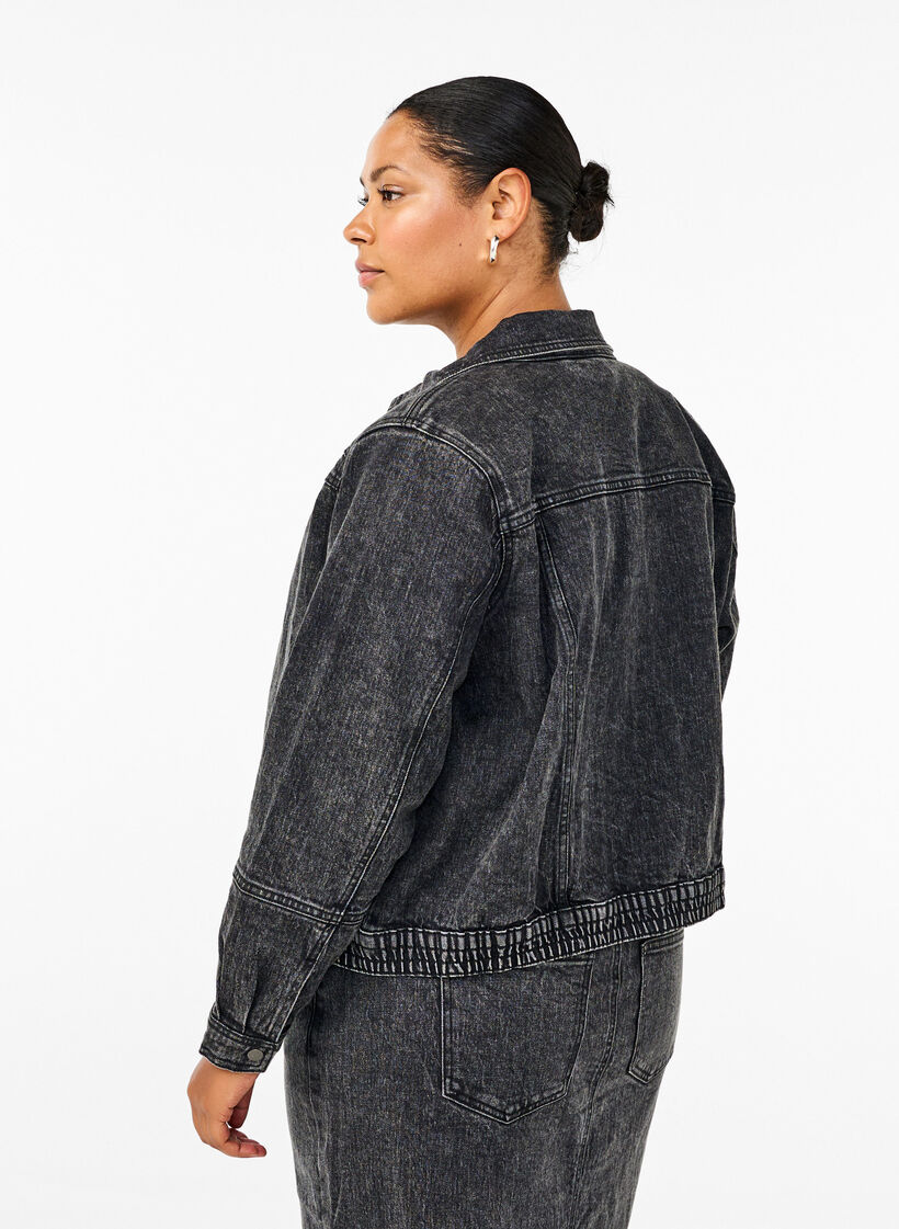 Denimjakke med skjult lynl&aring;s, Dark Grey Denim, Model image number 1