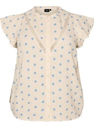 &AElig;rmel&oslash;s bluse med crochetb&aring;nd og fl&aelig;sedetalje, Beige
