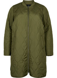 Lang quiltet jakke med lommer og lynlås, Winter Moss