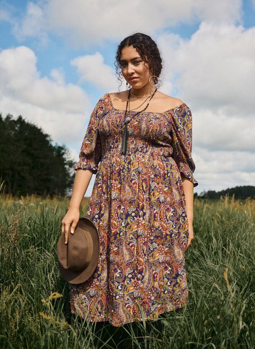 Sommerkjole i viskose med paisleyprint, Bl&aring;, Image image number 0