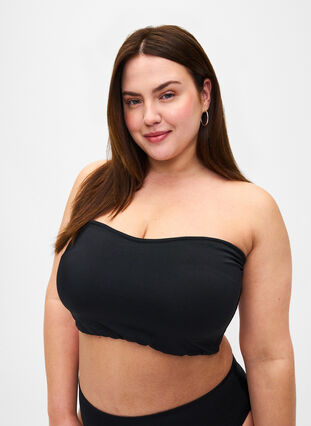 Ensfarvet bandeau-bikinitop, Black, Model image number 0