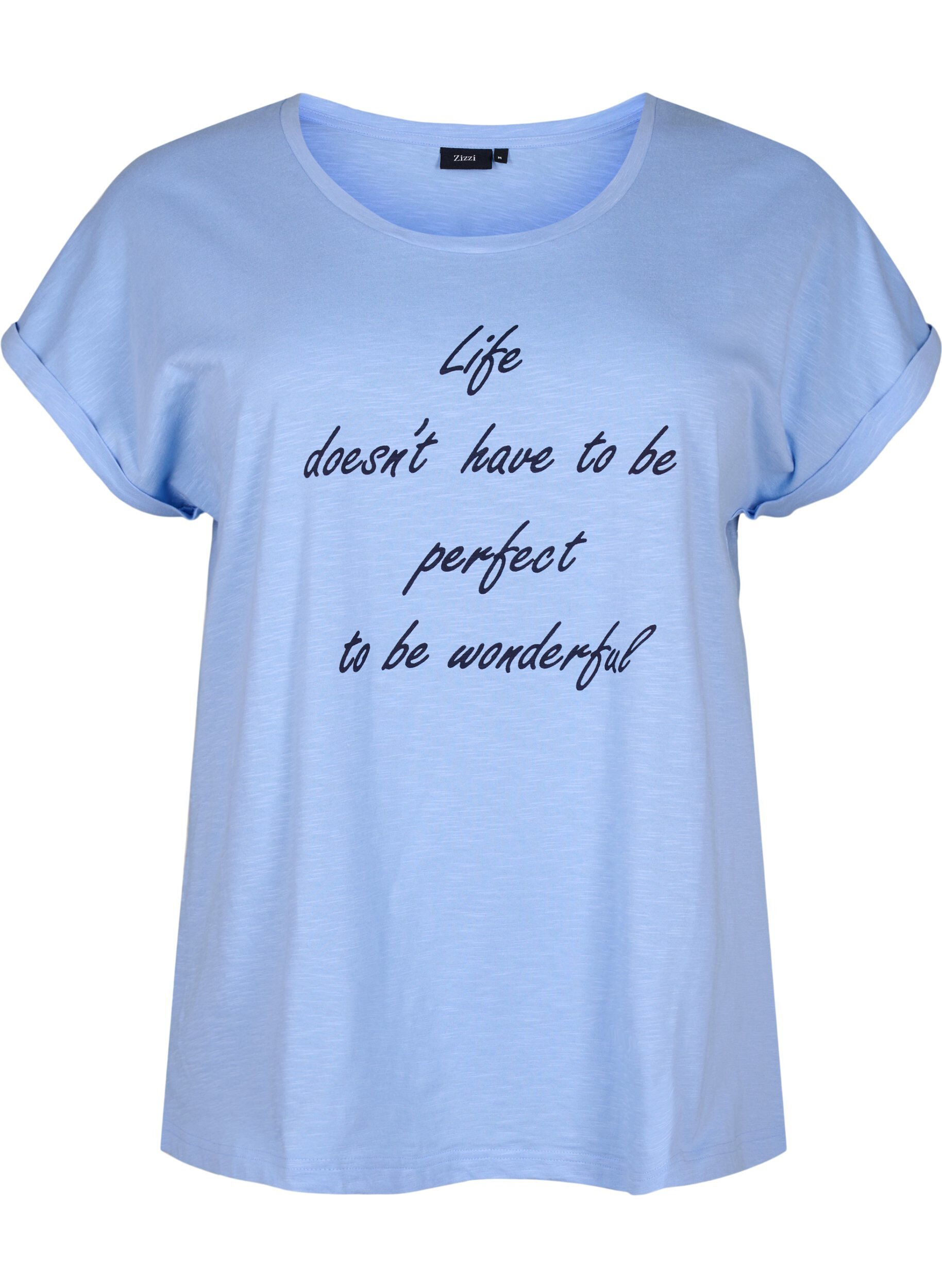 Zizzi T-shirt i &oslash;kologisk bomuld med tryk, Serenityw.Navy Print, Packshot image number 0