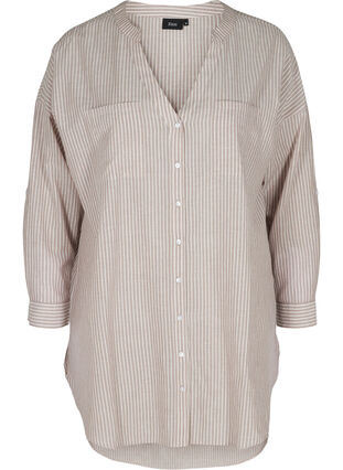 Stribet skjorte i 100% bomuld, Quail Stripe, Packshot image number 0