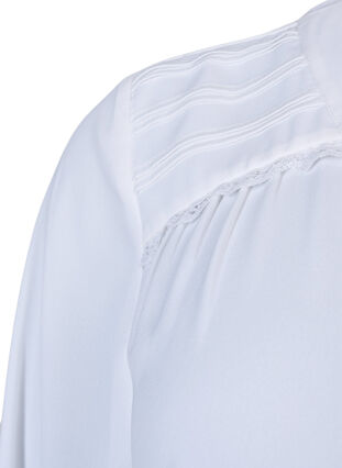 Bluse med lange ærmer og knaplukning, Bright White, Packshot image number 3