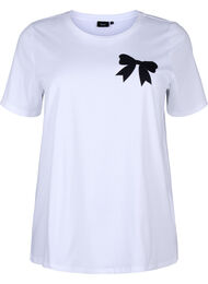 Bomulds t-shirt med sl&oslash;jfe, Bright Wh. W. Black 