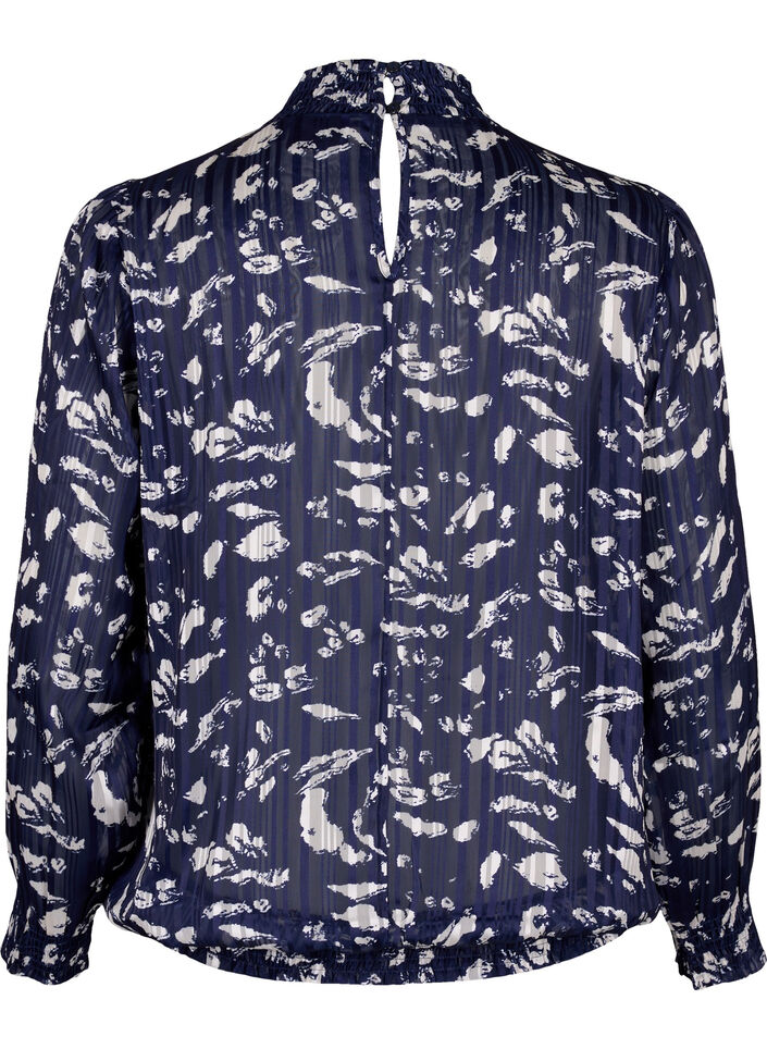 Printet bluse med smock, Blue Leaf AOP, Packshot image number 1