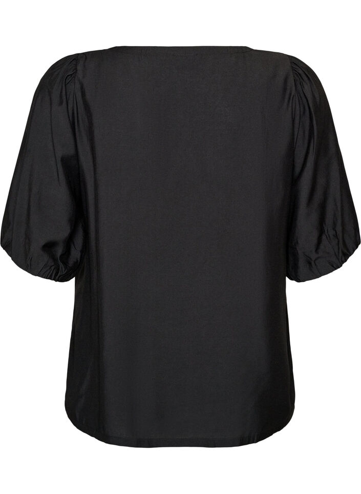 Viskosebluse med V-udsk&aelig;ring, Sort, Packshot image number 1