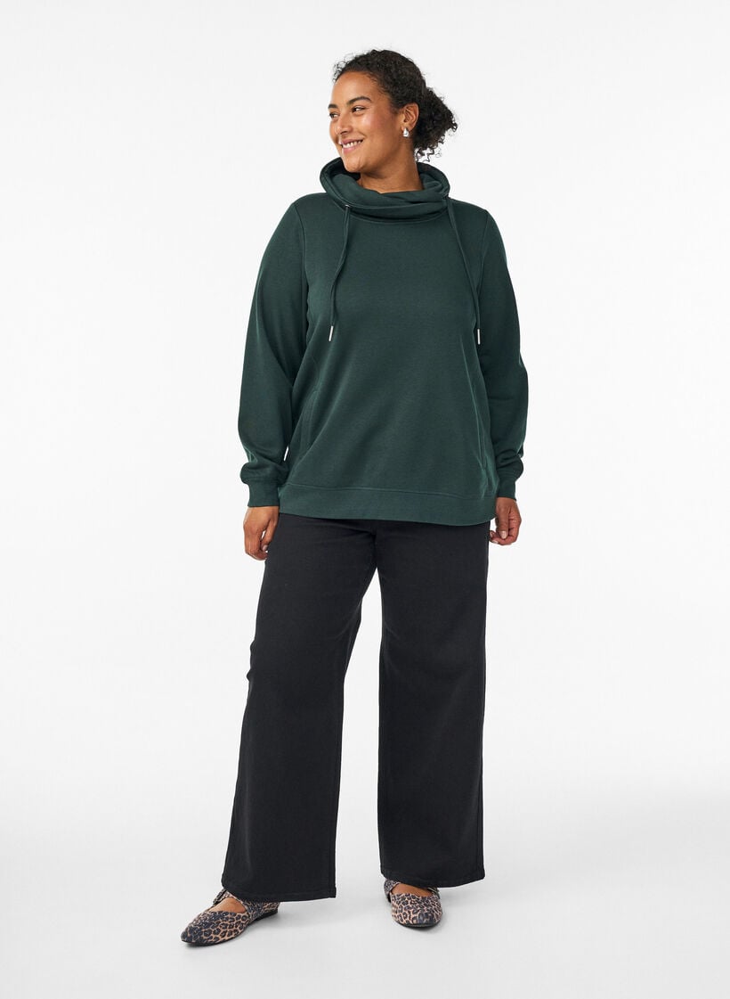 Sweatshirt med h&oslash;j krave og lommer, Gr&oslash;n, Model image number 1
