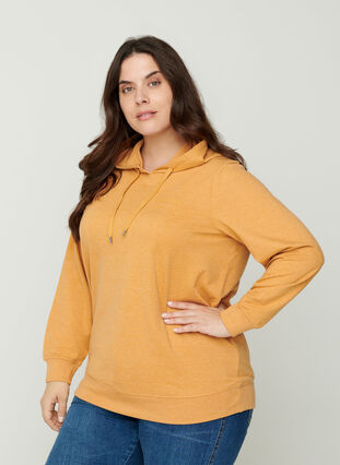 Sweatshirt med hætte og tryk, Spruce Yellow Mel., Model image number 0