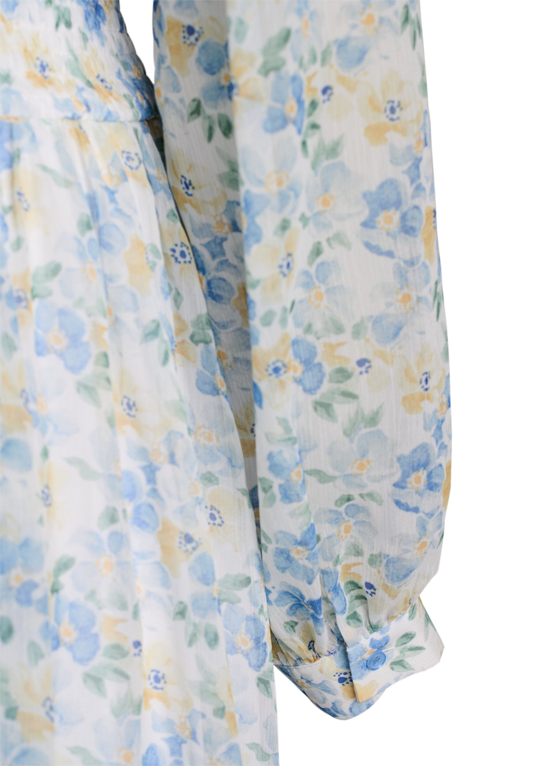 Zizzi Blomstret midikjole med wrap-look og smock, Bl&aring;, Packshot image number 3