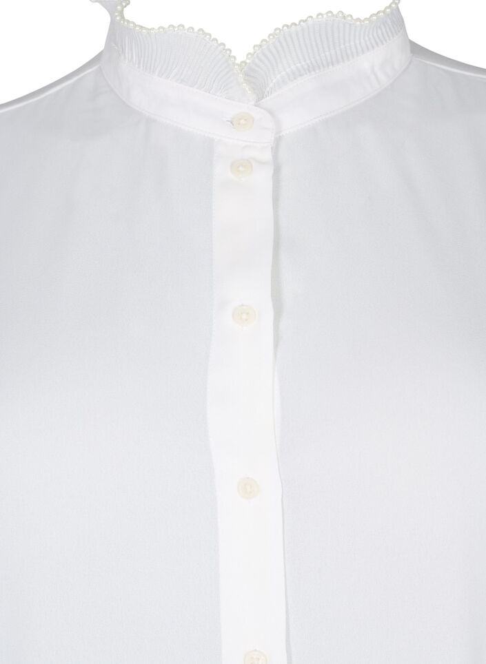 Skjortebluse med flæsedetaljer, Bright White, Packshot image number 2