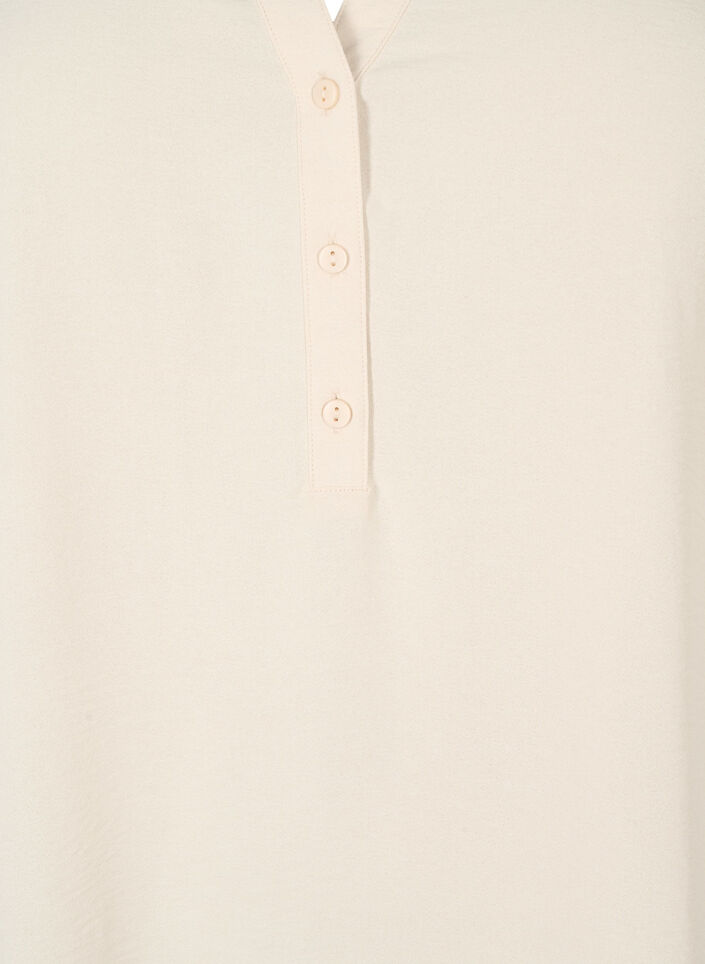 Ensfarvet tunika med v-udskæring og knapper, Warm Off-white, Packshot image number 2