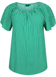 Stribet viskose bluse med korte ærmer, J.Green/White Stripe