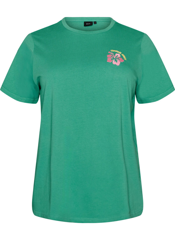 T-shirt i &oslash;kologisk bomuld med rygprint, Gr&oslash;n, Packshot image number 0