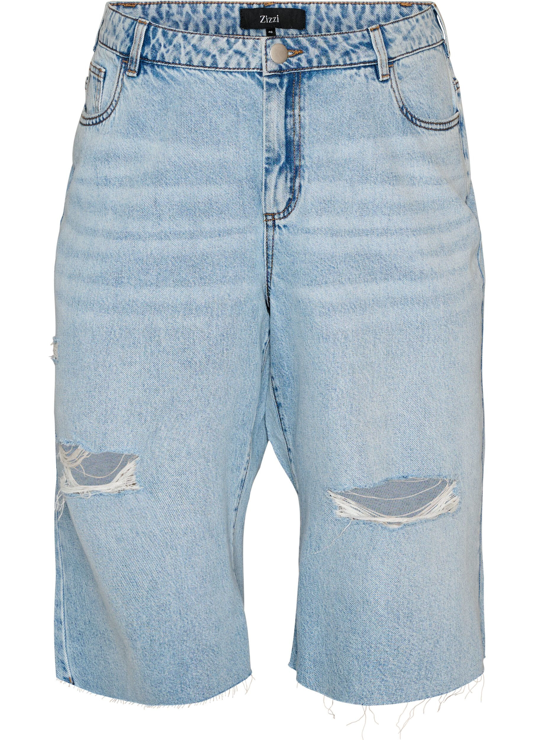 Jeansknickers med slidt look og r&aring; kanter