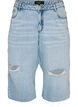 Jeansknickers med slidt look og r&aring; kanter, Bl&aring;, Packshot image number 0