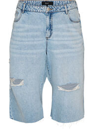 Jeansknickers med slidt look og r&aring; kanter, Bl&aring;