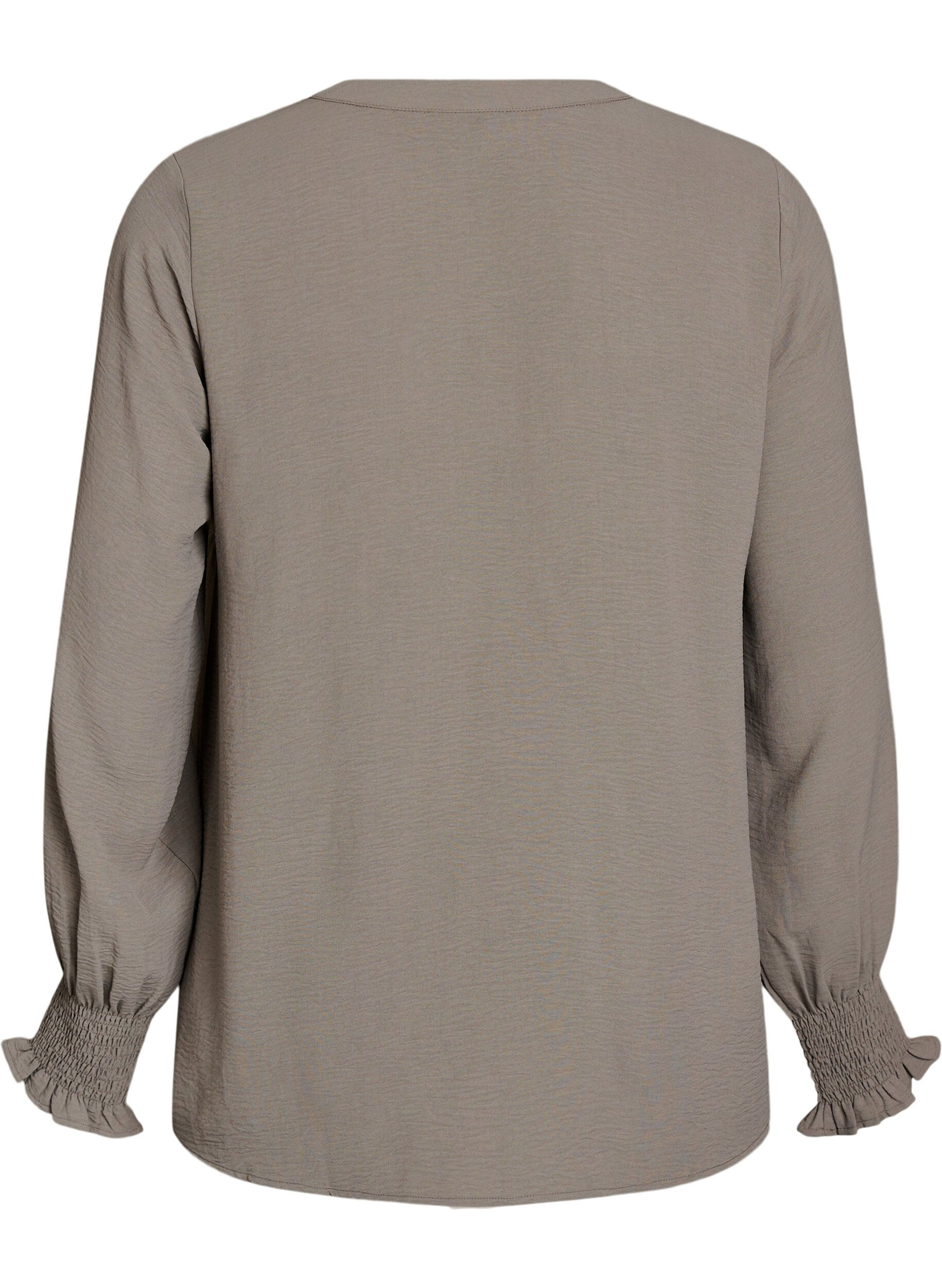 ZizziBluse med smock manchetter og V-udsk&aelig;ring, Beige, Packshot image number 1