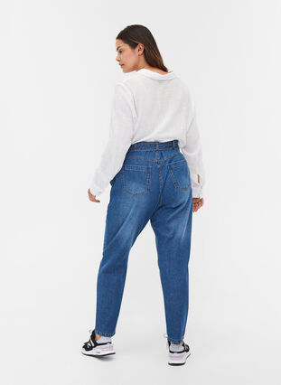Højtaljede jeans med bælte, Blue denim, Model image number 1